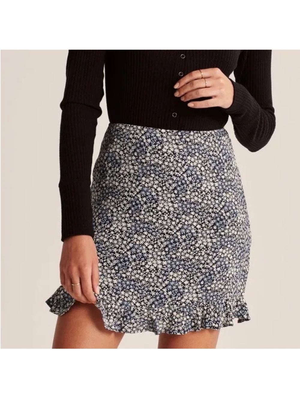 Floral Ruffle Hem Mini Skirt - Blue